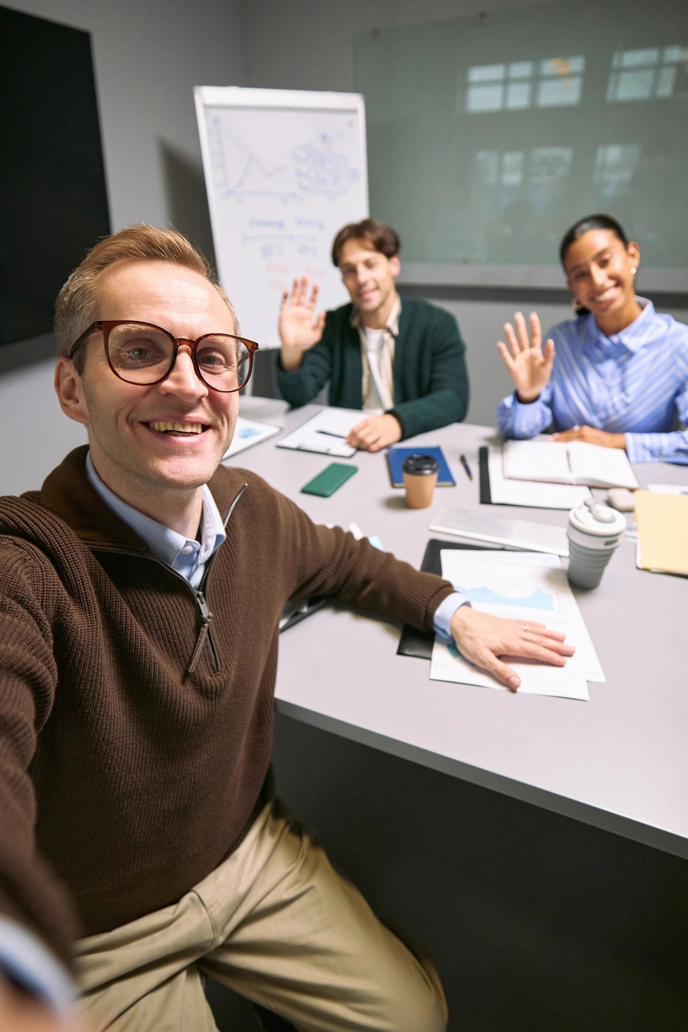 Operations manager with colleagues during a team meeting